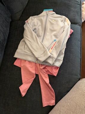 Puma Light Gray Zip Jacket with Pink Leggings
